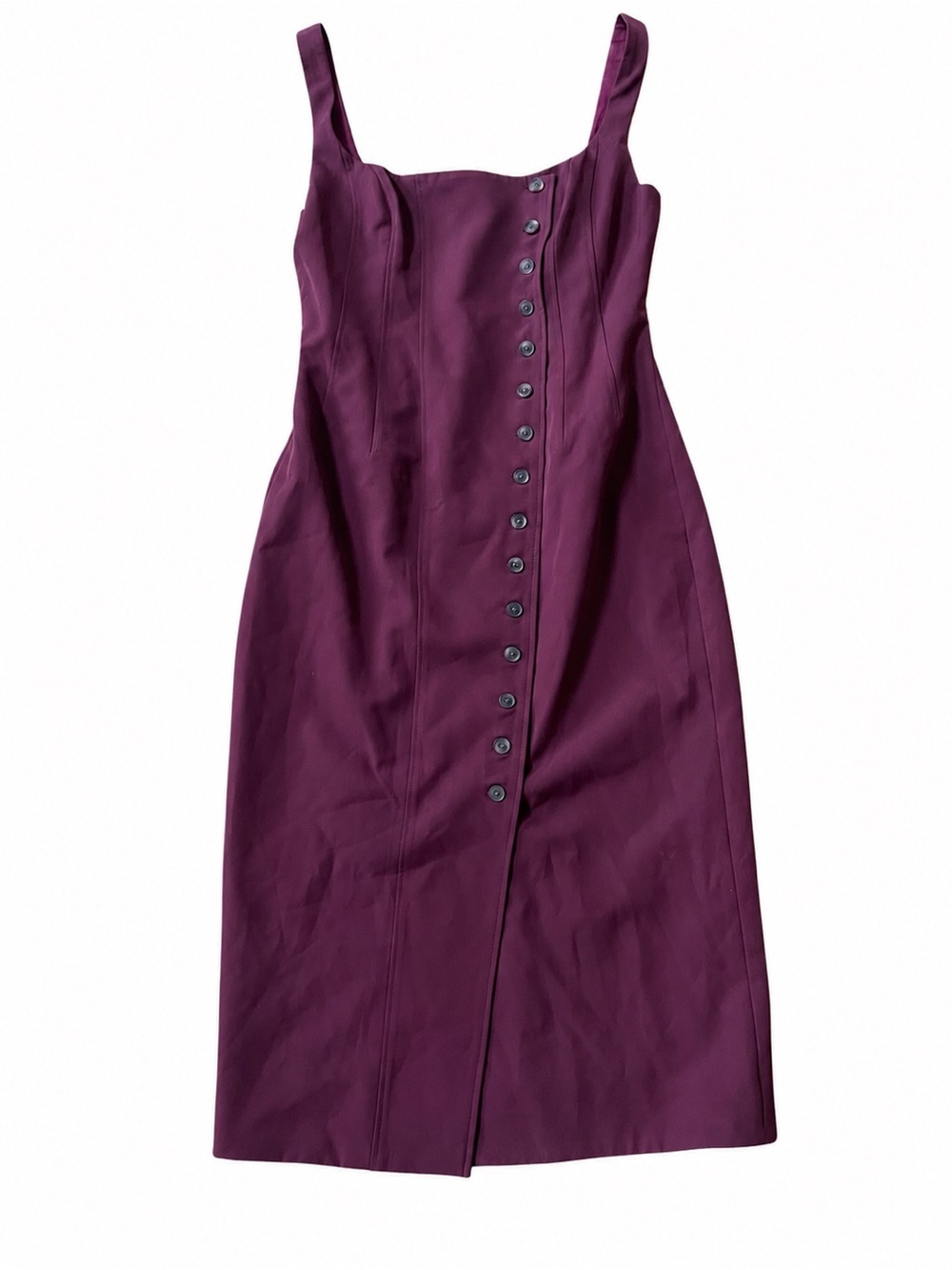 Fame & Partners Burgundy Boned Midi Dress US 8 Square Neck Button Front